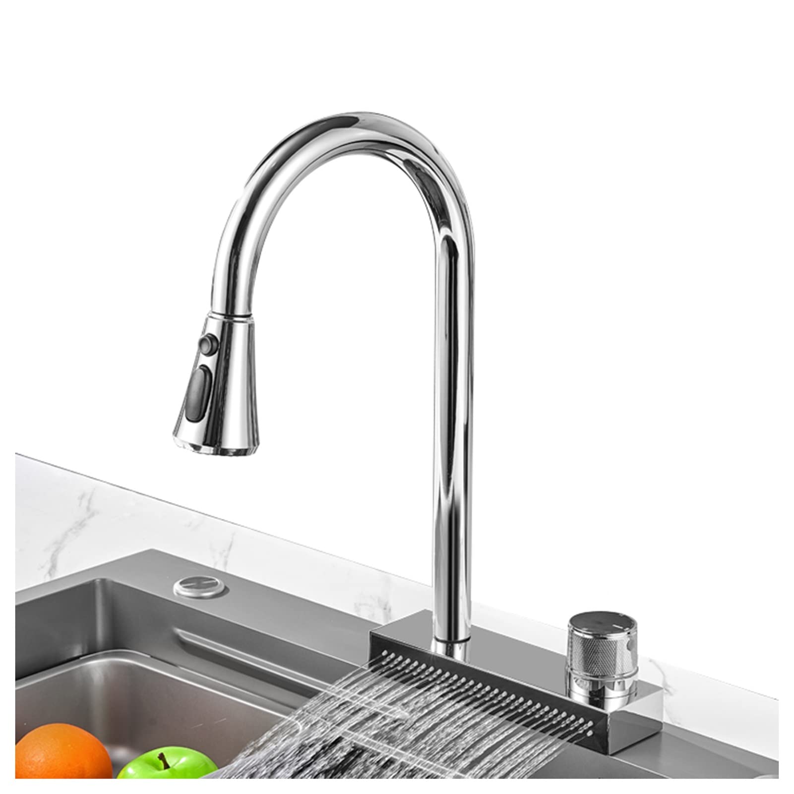 Lmysxaoz Silver Sink Faucet, High Arc Single Handle Kitchen Faucet With Water Lines, Offers Efficient Cleaning (Color : Size 40.5Cm/15.9Inch)