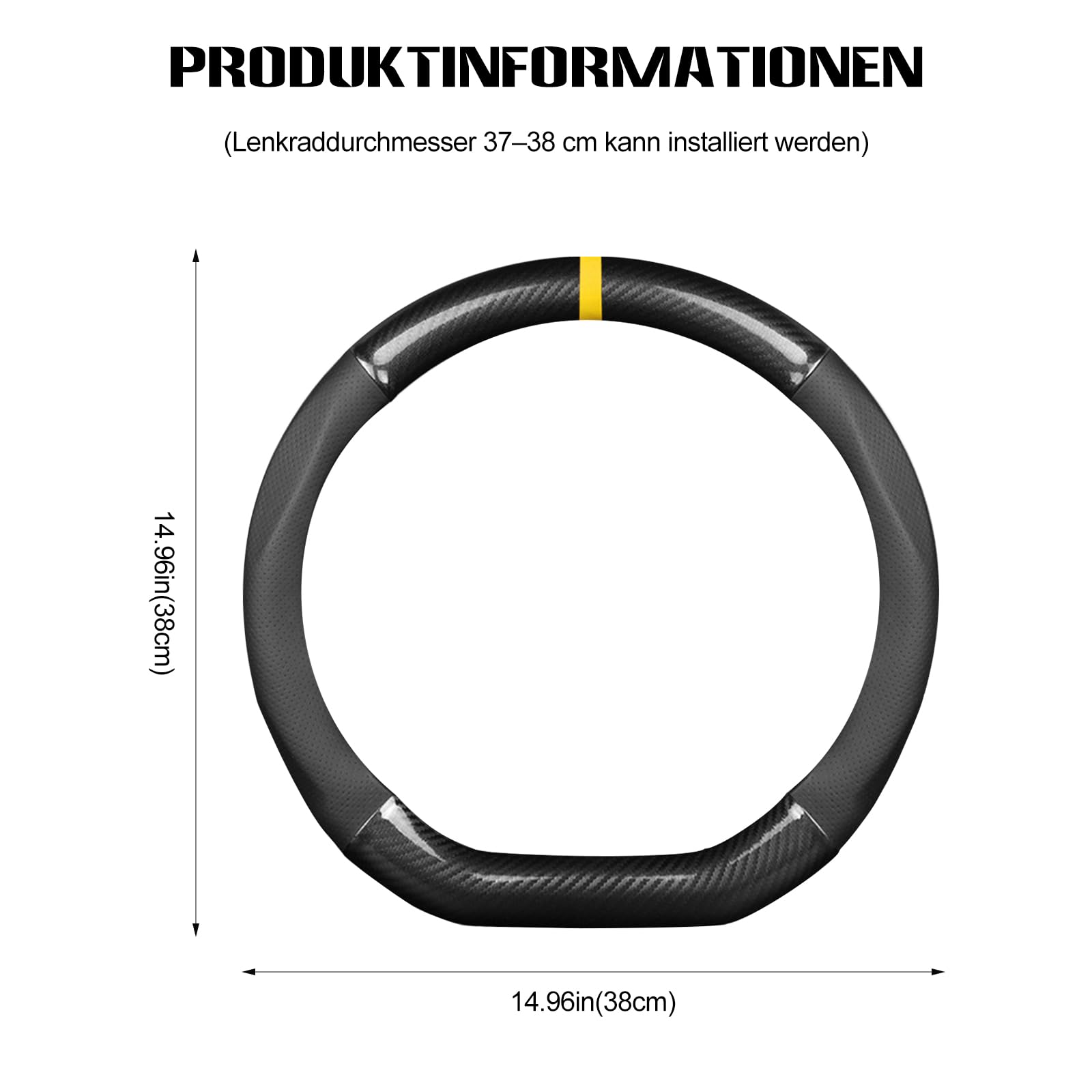 Ergocar D-Form Auto Lenkradhülle, Universal Oberste Schicht Rindsleder und Kohlefaser Lenkradbezug, Atmungsaktiv, Weich Passend 38 cm für die Meisten Modelle