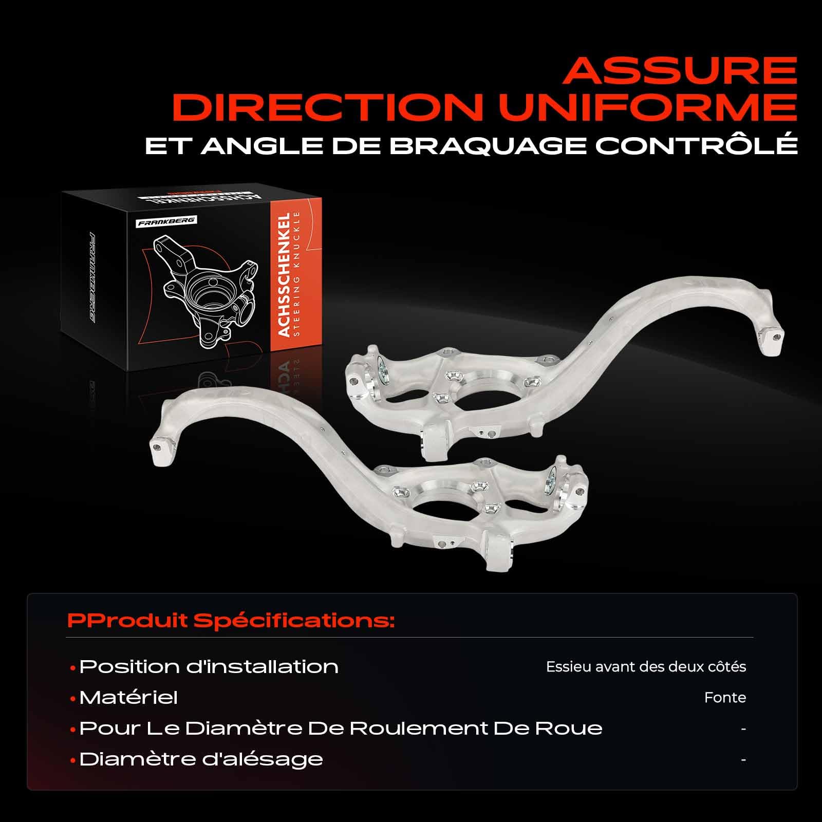 Frankberg 2x Fusée d'essieu Avant Compatible avec A4 8K2 B8 1.8L-3.2L 2007-2015 A5 8T3 1.8L-3.0L 2007-2017 A6 4G2 4GC 1.8L-4.0L 2010-2018 Remplacer# 4G0407254A