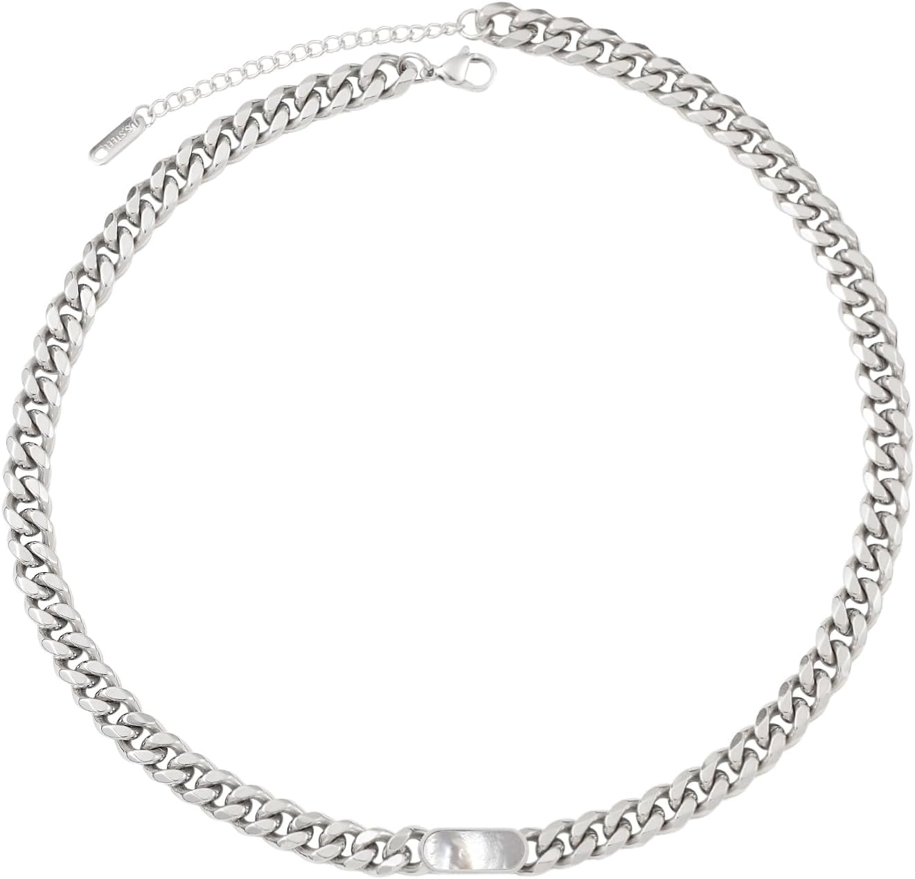 Cuban Link Necklace for Women Men,Pearl Bar 18K Gold Plated Pendant - 8mm 316L Stainless Steel Chain Choker, Trendy Jewelry for Christmas Valentines Day Anniversary-16"+2" extender Chain Adjustable