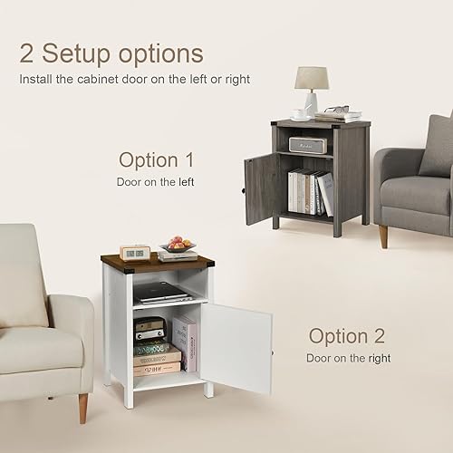 Miniatura 6 de Catrimown Mesa auxiliar de granja, juego de 2 mesitas de noche, mesita de noche rústica con puerta de granero y estante de almacenamiento, mesa