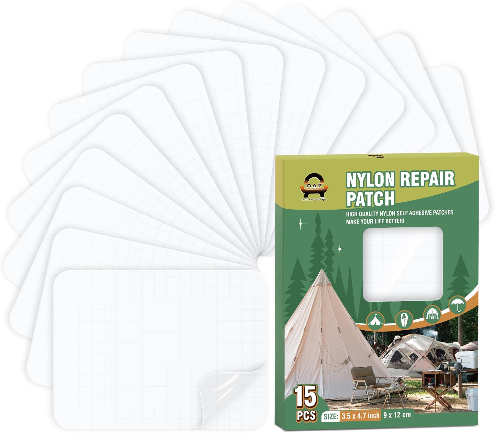 OAZ 15 Pieces 9 x 12 cm Nylon Repair Patches Nylon Fabric Patch Self-Adhesive Tent Repair Tape Waterproof Lightweight Repair Patches Repair Patch Kit for Clothing Down Jacket Bag (Transparent) — image 1