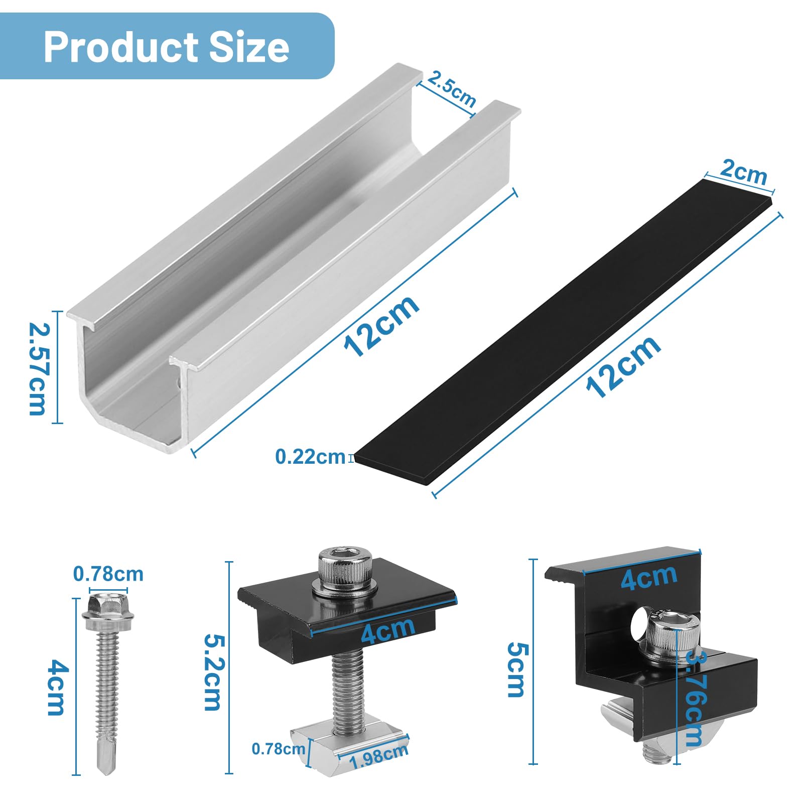 EXLECO Kit de montage pour toit plat 8 x 12 cm Support de panneau solaire Ensemble de montage pour mini-centrale électrique de balcon Support de module photovoltaïque Rail de montage pour toit plat