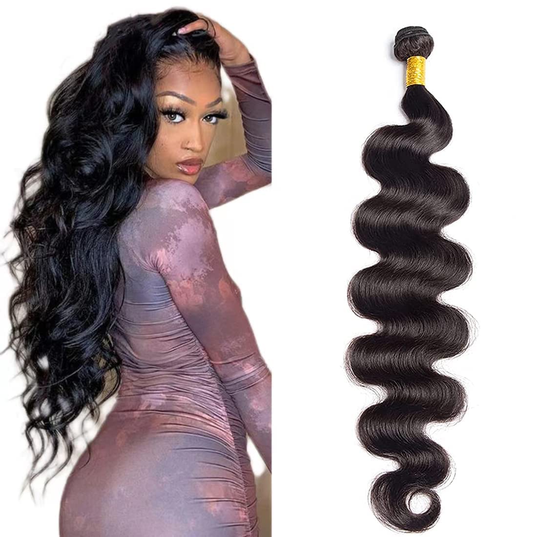 Chikamlty 36 inch Bundles Human Hair Body Wave - 12A 100% Unprocessed Long Real Remy Virgin Hair Body Wave Single Bundles Natural Black Weave Hair