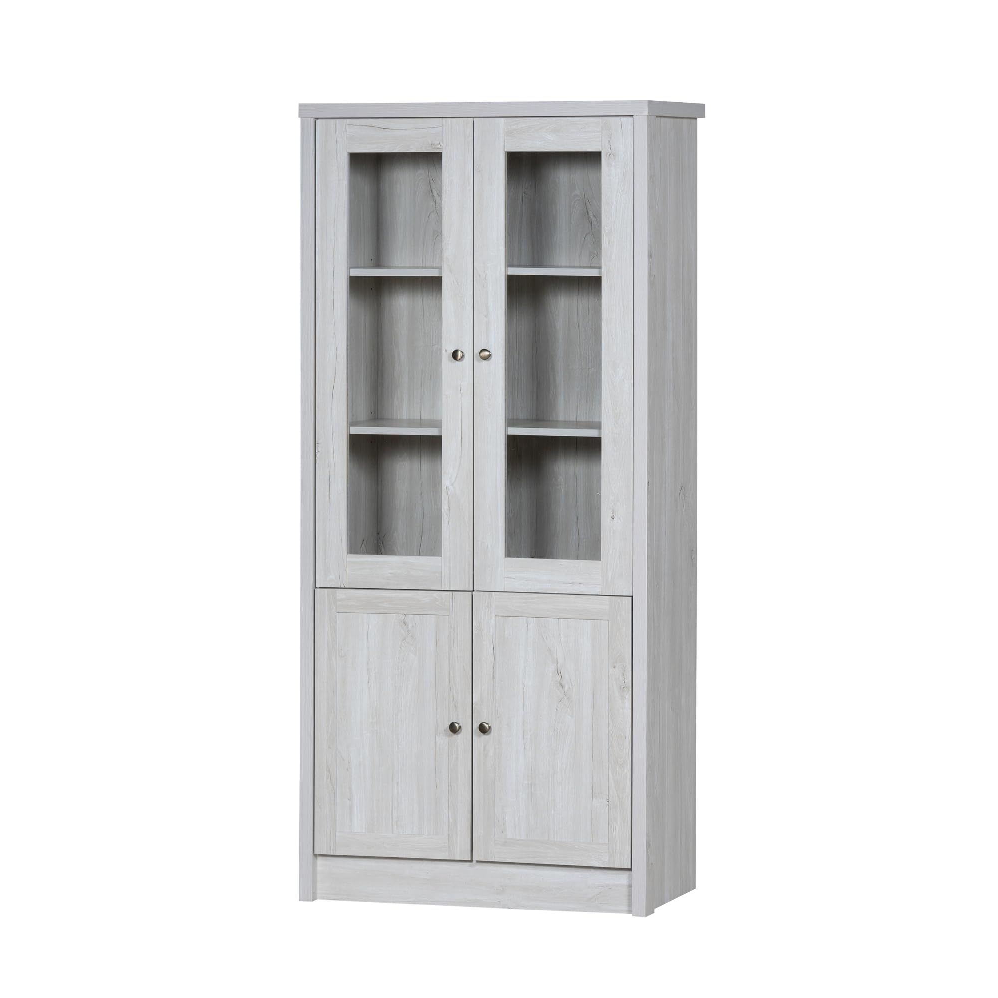 Armario alto de cristal de 171 cm de altura, con 2 puertas de cristal y estante, archivadores, buffet, armario de cocina, aspecto de madera, para salón, oficina y pasillo (color blanco con puertas)
