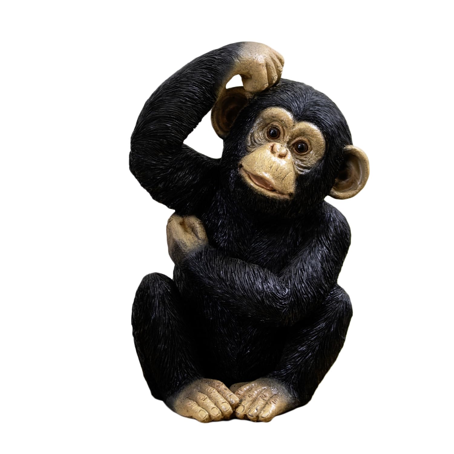 Darthome Black Scratching Monkey Ornament, Resin Chimpanzee Sculpture, Realistic Lifelike Statue, 19x31x19cm, Safari Wildlife Decor