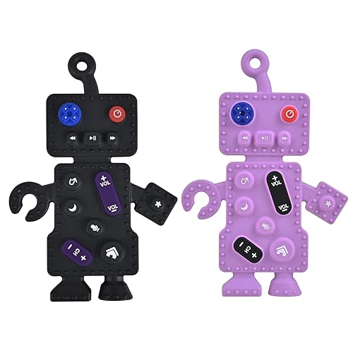 Miniatura 1 de 2 piezas de juguetes de dentición para bebés con control remoto, juguetes de dentición de silicona robot para bebés de 3 a 12 meses, juguetes