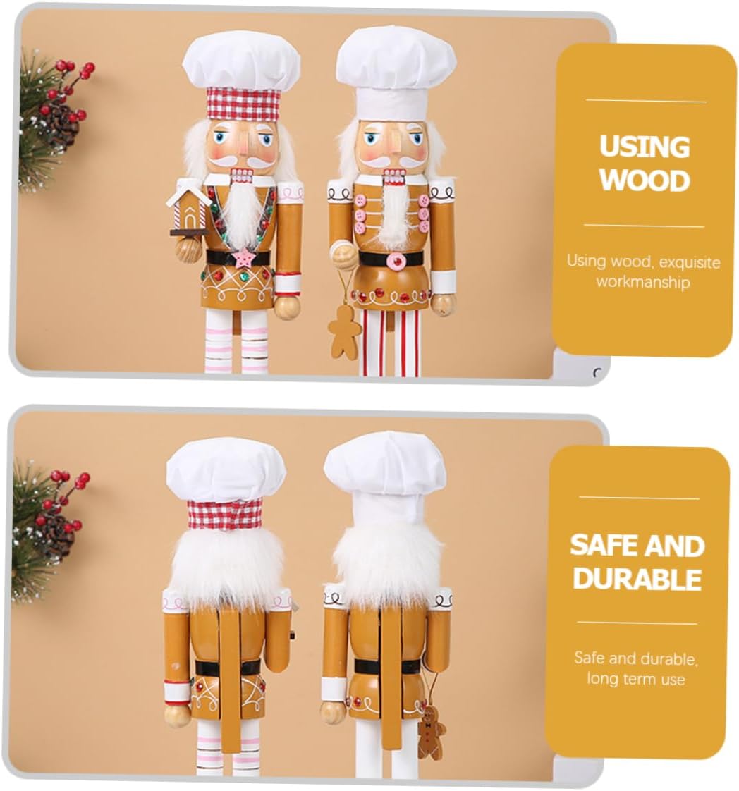 Cabilock Christmas Chef Nutcracker Wooden Ornament Decorative Gingerbread Man Desktop Nutcracker Craft Xmas Party Supplies Festive Holiday Tabletop Decoration