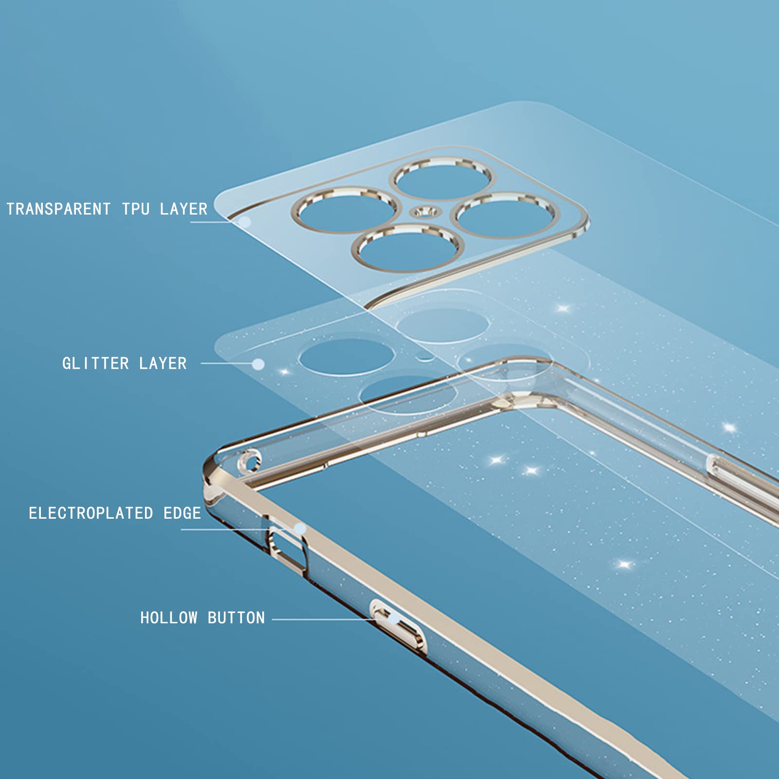 Custodia per OnePlus 10 PRO 5G, Brillante Case Trasparente con Funzione Anti-Ingiallimento Cover Slim TPU Silicone Custodia Resistente Smartphone Case,d'oro