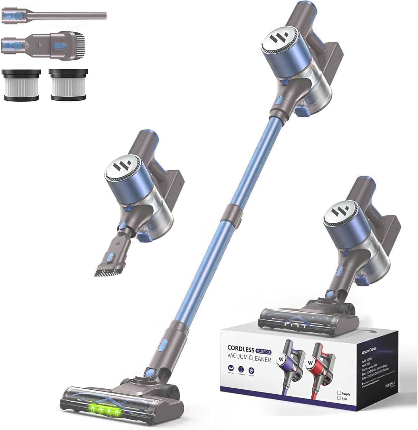 MBTTODF Cordless Vacuum Cleaner,Vacuum Cleaner for Home with Brushless Motor,Lightweight Stick Vacuum with Self-Standing and Touch Screen,Hardwood Floor Vacuum for Pet Hair,Carpets,Tile(Sky Blue)