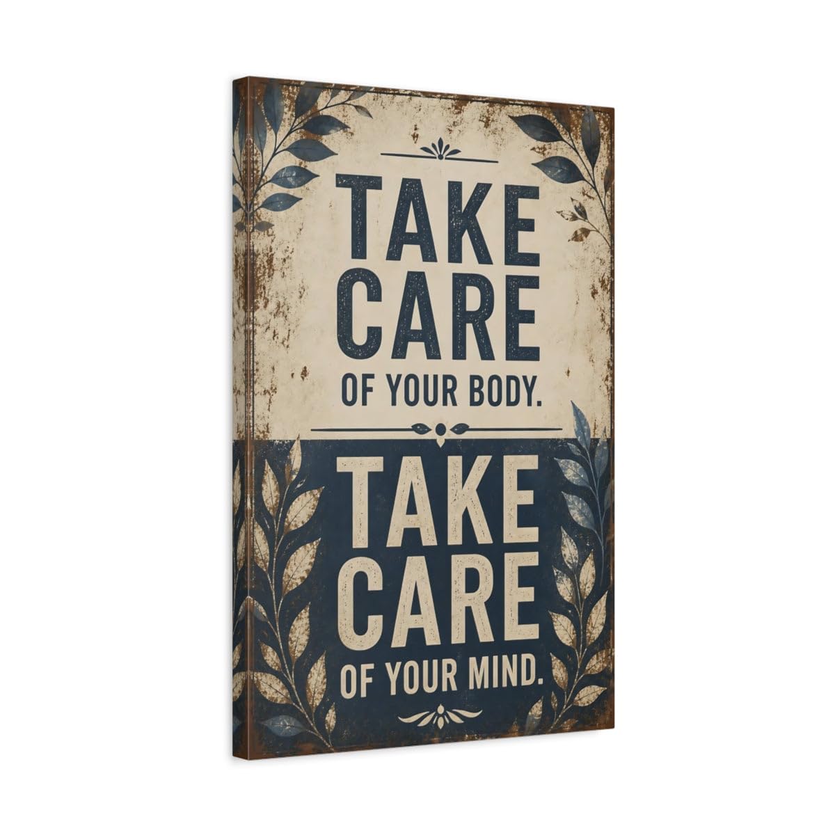 Take Care Motivational Quote Canvas Print – Office, Above Desk, Navy And Beige 16×24 inch (40×60 cm) - Vertical / 1.25 inch (3 cm)