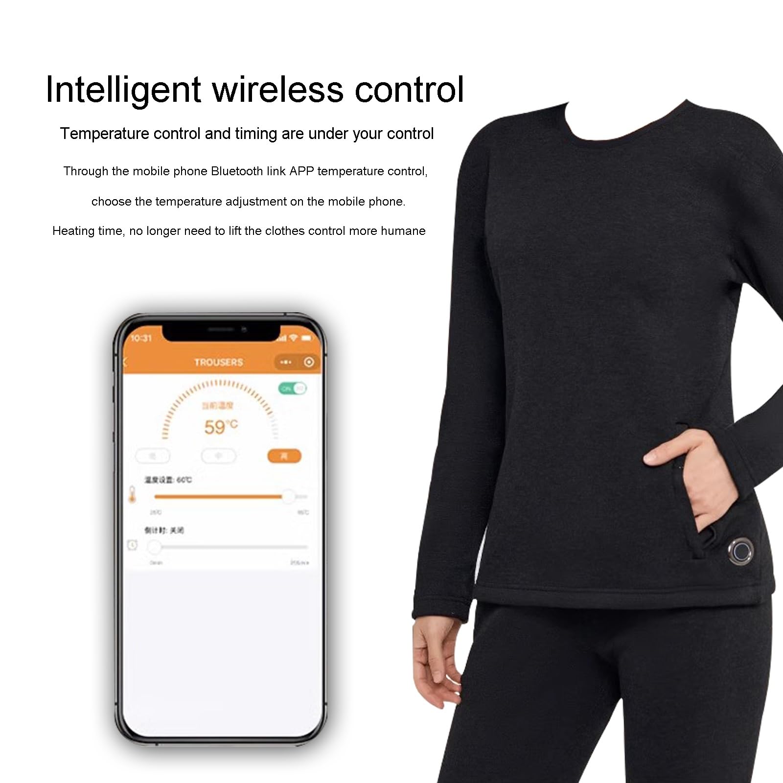 Biancheria Intima Riscaldata, Set Di Biancheria Intima Riscaldata Invernale Controllo Intelligente Del Riscaldamento Tramite APP Biancheria Intima Ricaricabile Tramite USB Temperatura Regolabile (per