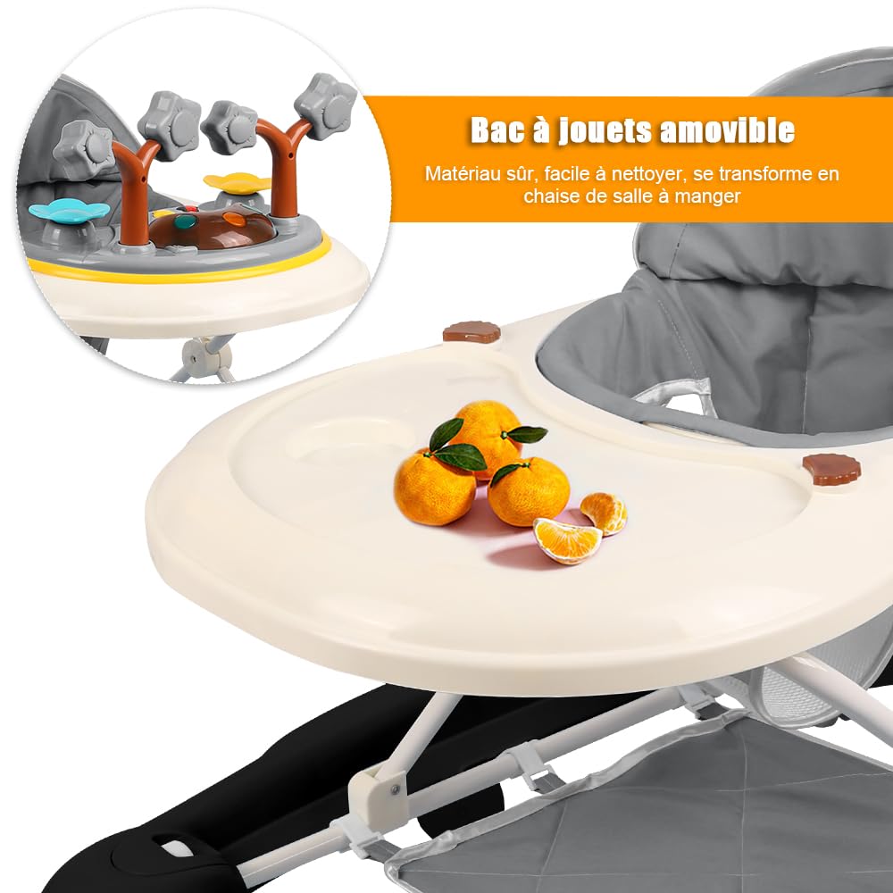 OHMG Trotteur Bébé Pliable Avec Station De Jeu Électronique - Hauteur Réglable, Lumières Et Mélodies, Dès 6 Mois