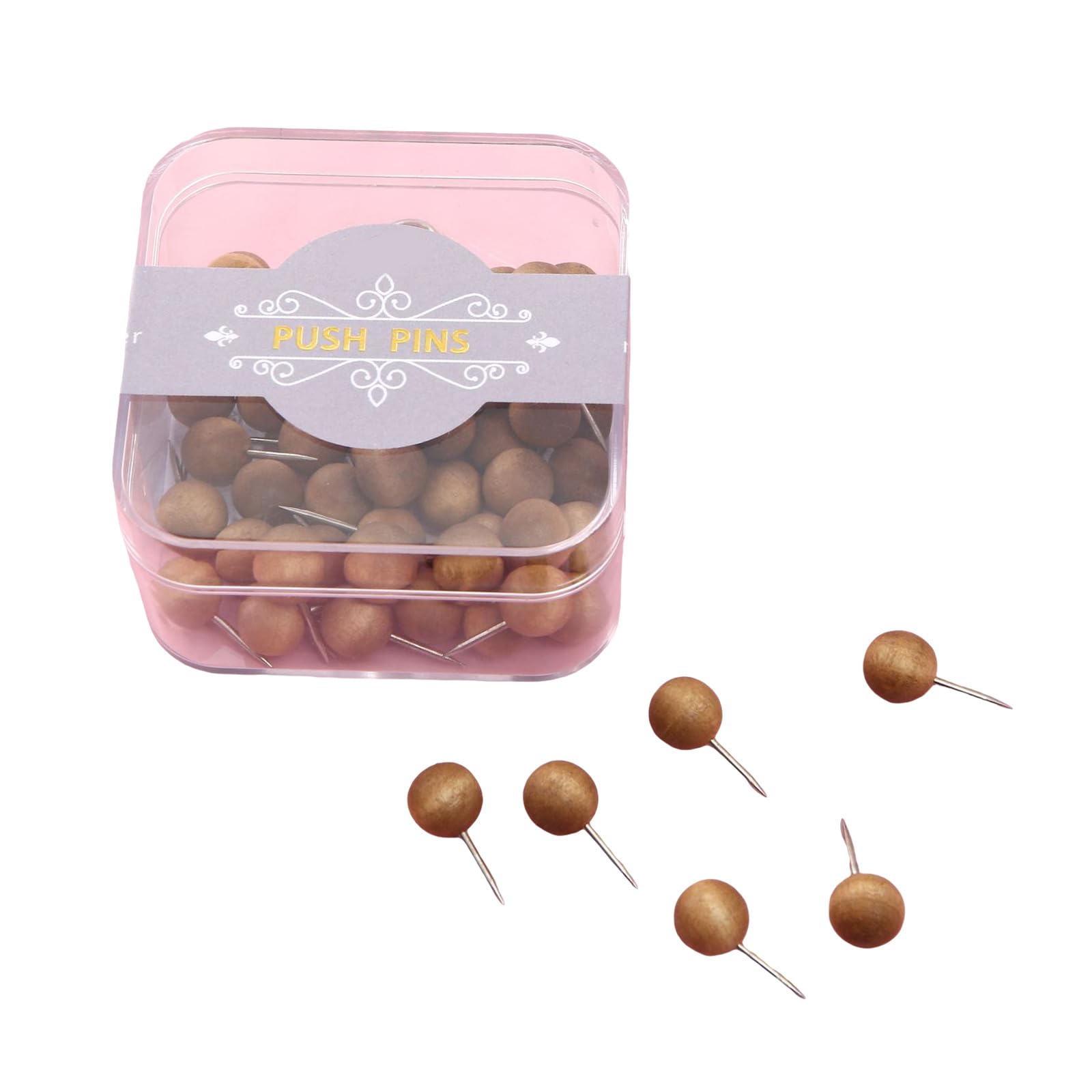 Of 50 Simple Wood Bulletin Board Tacks Wood Cork Board Pins Home Decors Pushpin for Displaying Photos & Note Bulletin Pins