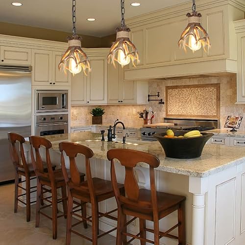 Olhapzp Small Antler Light Fixtures, Rustic Deer Farmhouse Pendant Hanging Lighting Fixture Faux Antler Lamps For Cabin Kitchen Table Sink Bathroom Dining Room #TOP7