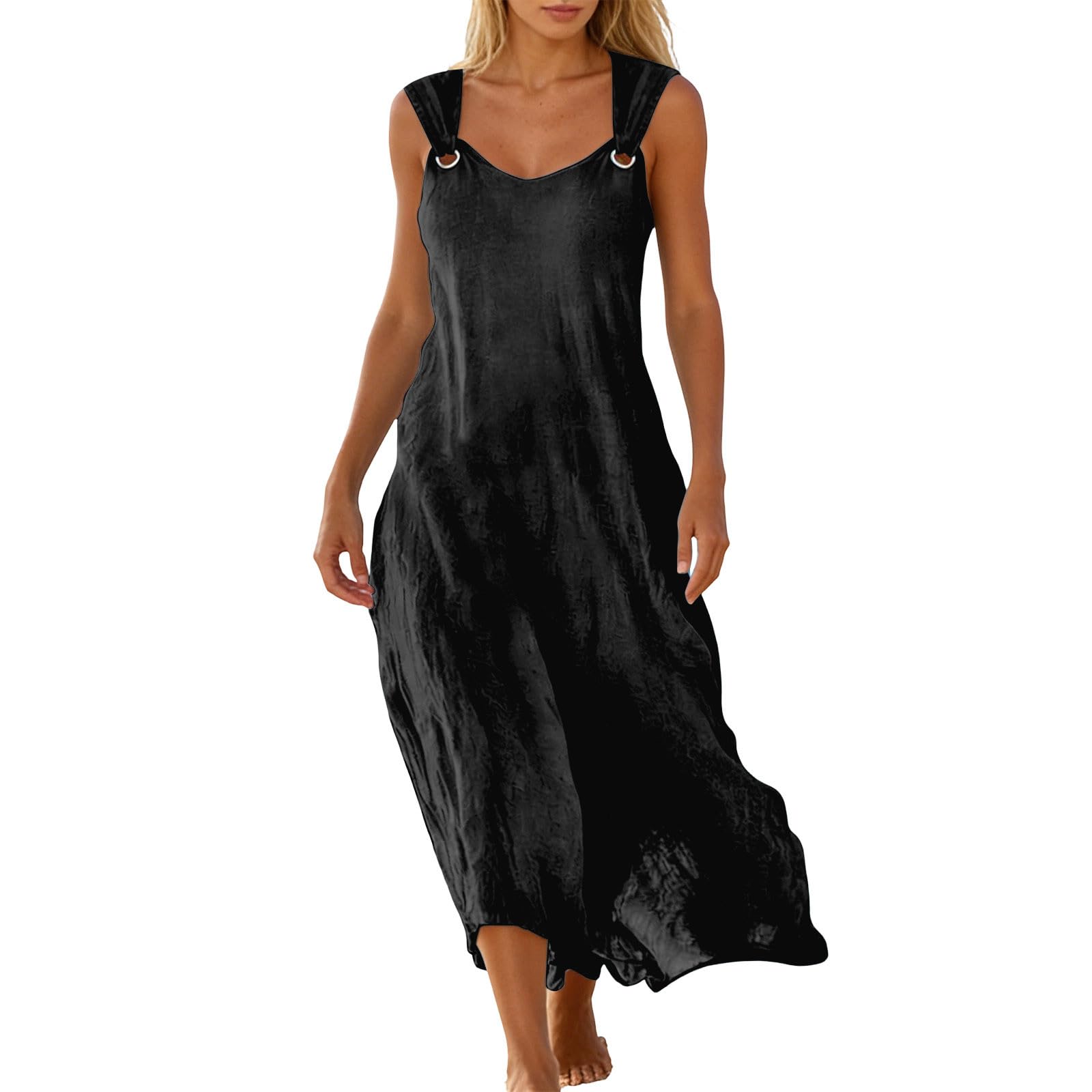 Robe Femme Chic et Elegant Robe midi Fluide et élégante, Unie et décontractée, idéale pour l'été, avec col en V et Manches à Volants, Dress pour Fête Noël Mariage