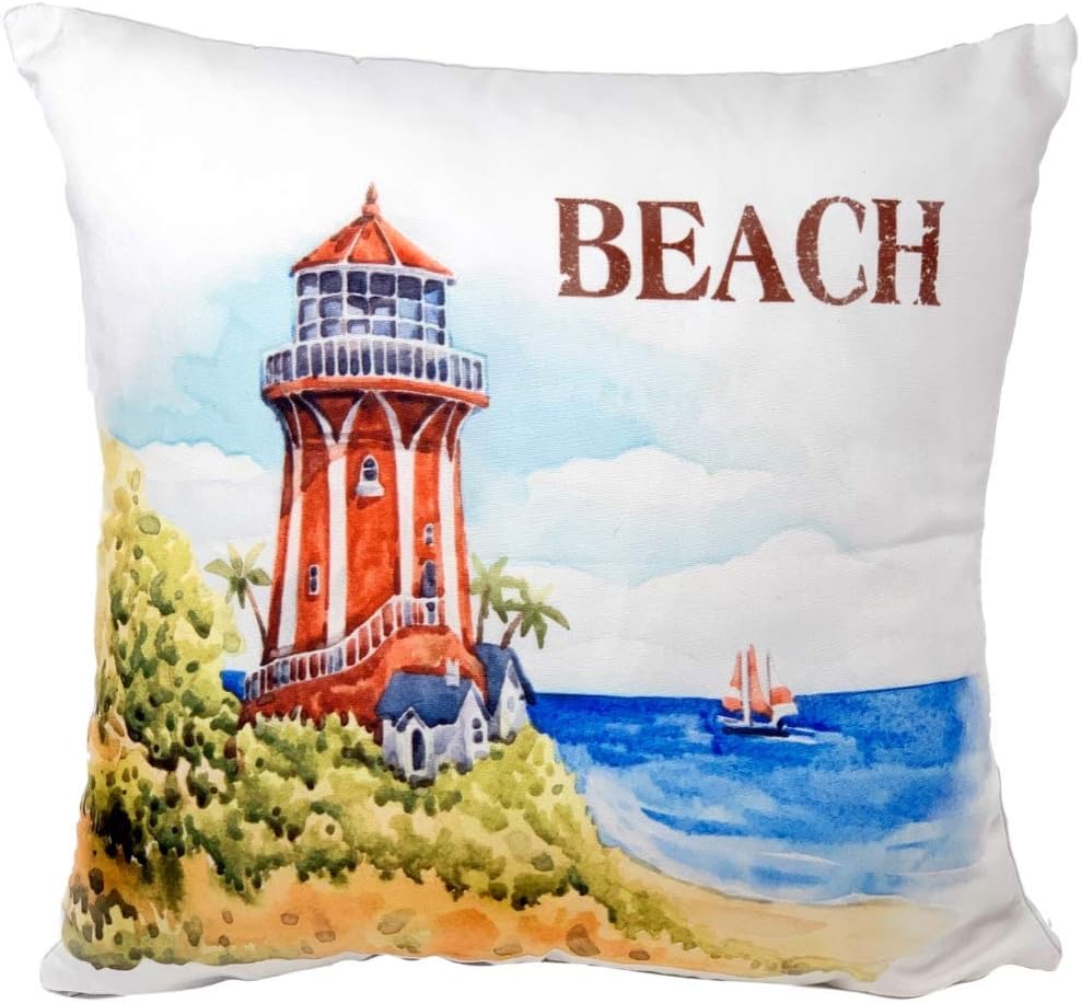 BANBERRY DESIGNS Throw Pillow Covers - Nautical Beach House Decor - Measures 14.75" X 14.75" - Lighthouse Decor - Set of 3