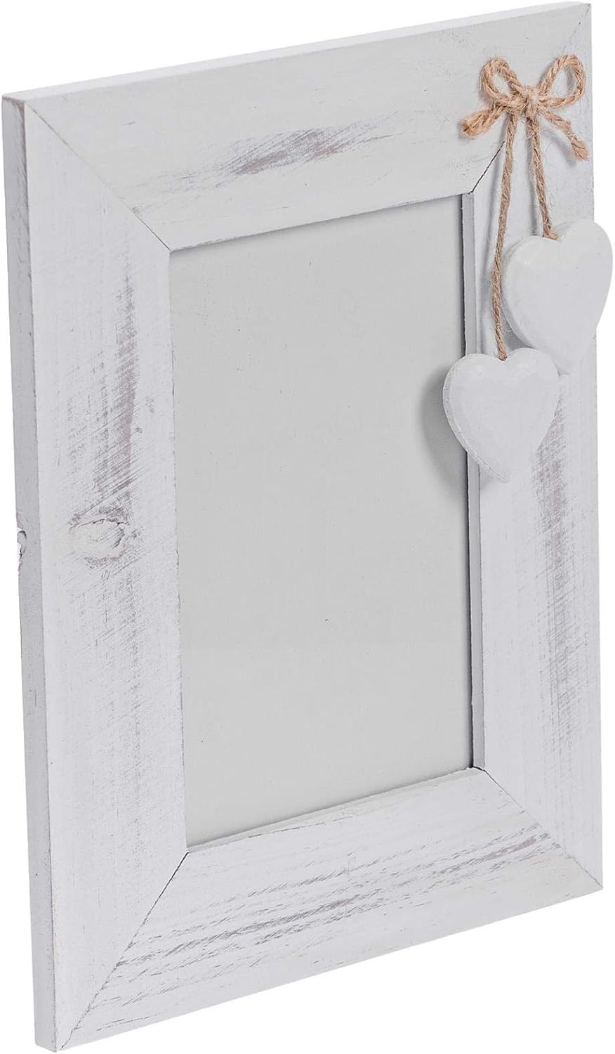 Nicola Spring 1x 4 x 6 Inch White Wooden Picture Photo Frame with White Hearts - Rustic Chic Wooden Picture & Photo Frame for Walls and Shelves