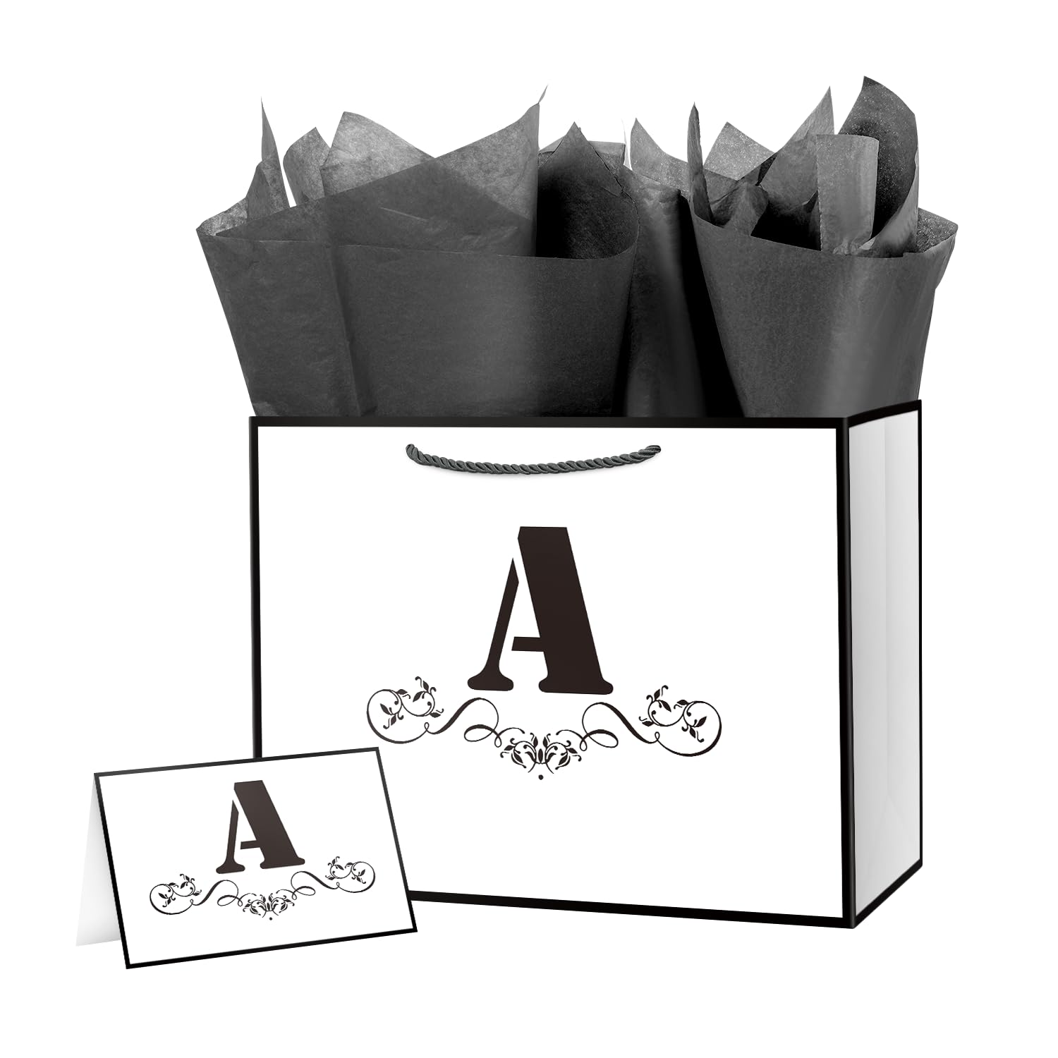 ysmile Letter Gift Bag with Tissue Paper for Men 12" Large White Black Bag for Birthday Personalized Monogrammed Anniversary - Single A