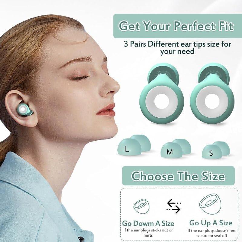 Image of Noise Cancelling Ear Plugs - Soft Silicone Earplugs for Sleeping, Studying, Travel, and Flight - Reusable Noise Reduction Earbuds with 6 Comfort Tips - Multicolor