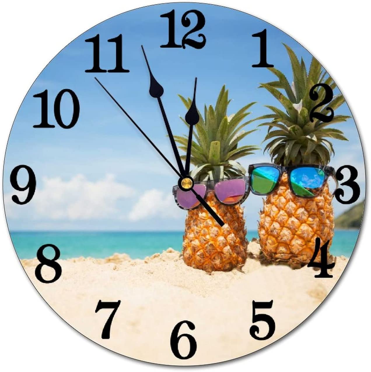 Horloge murale amusante ananas sur la plage ronde pour offrir en cadeau de maison