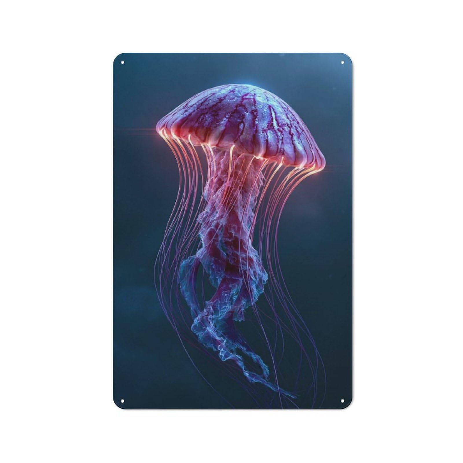 Metal Sign 30x20cm with Bioluminescent Jellyfish in Deep Ocean for Pub Or Café, Vintage Decor, for Metal Sign Collectors, for Garage And Workshop Walls