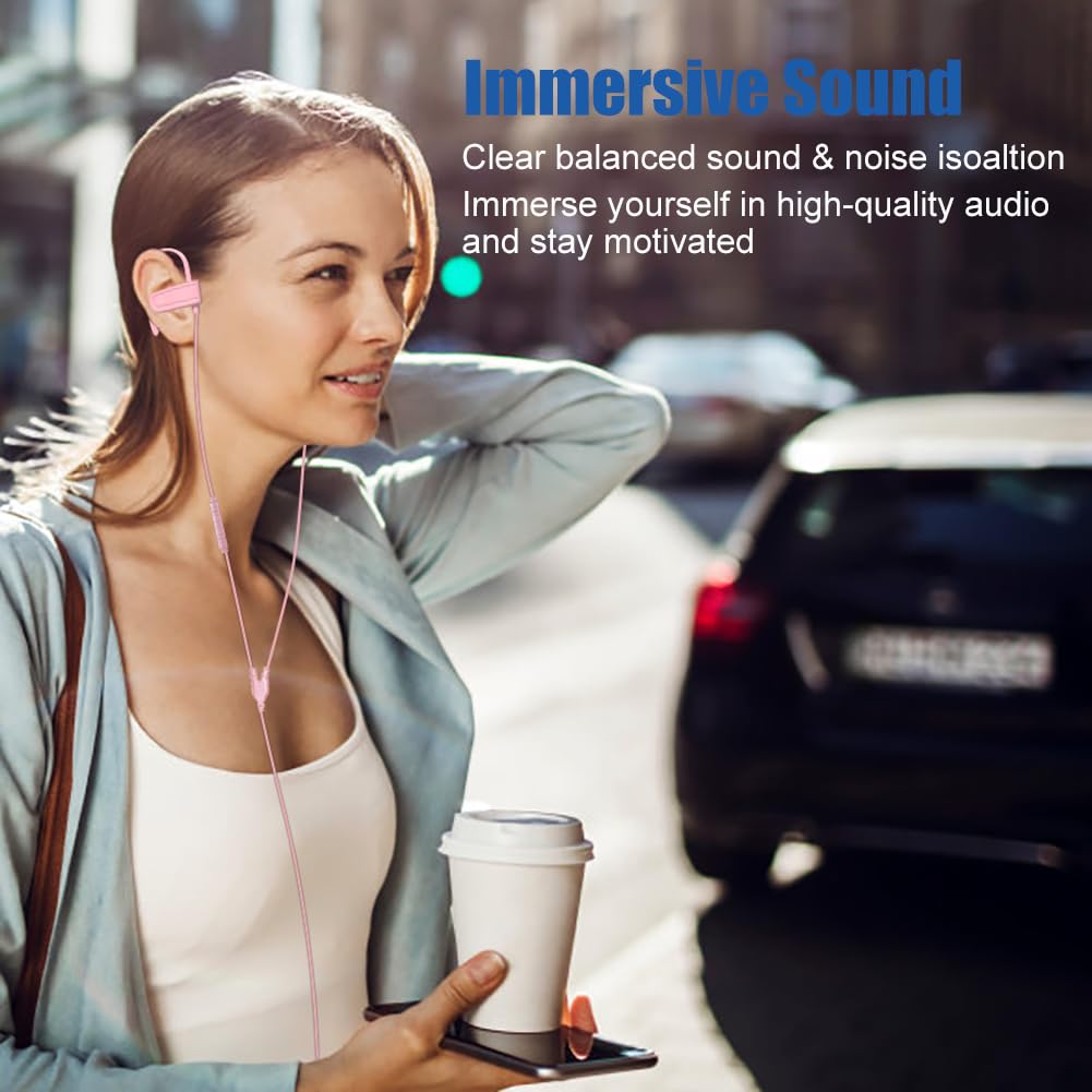 Joysico Auricolari over ear cablati con microfono e controllo del volume, gancio e custodia, auricolari sportivi a prova di sudore per corsa, esercizio, palestra, allenamento, cuffie avvolgenti per