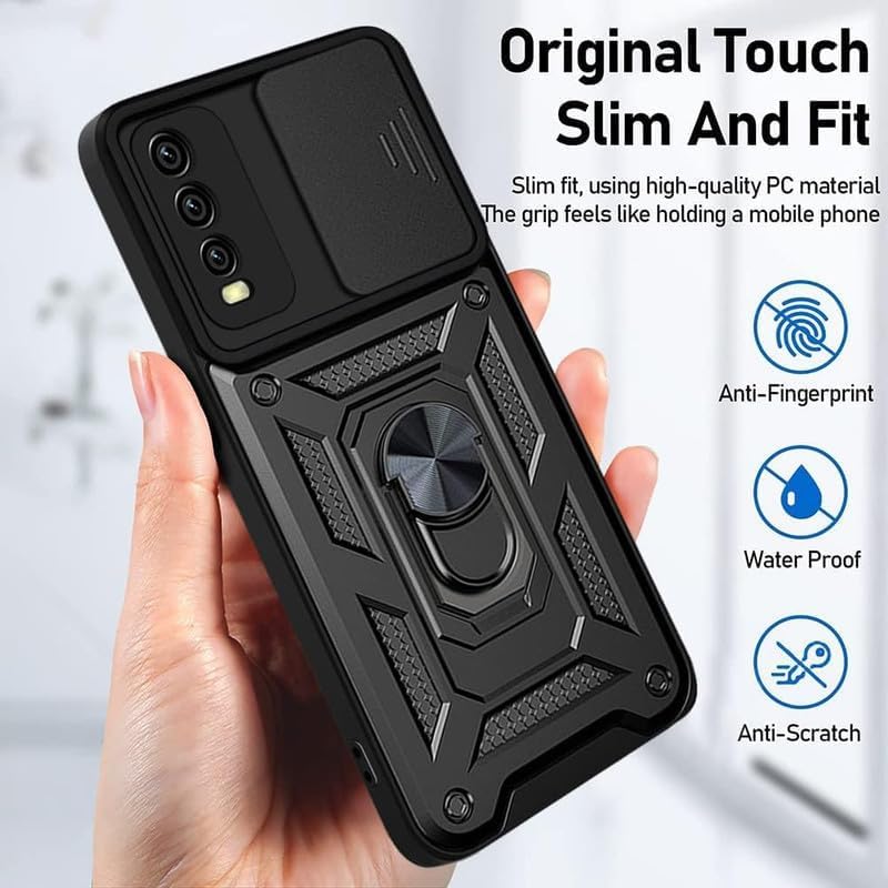 Image of MoreFit Hard Dazzle Compatible with Vivo Y20i, Hybrid Shockproof Bumper Defender Cover, Kick Stand Hybrid Desk Stand for Vivo Y20i / Vivo V2027 - Shutter Black
