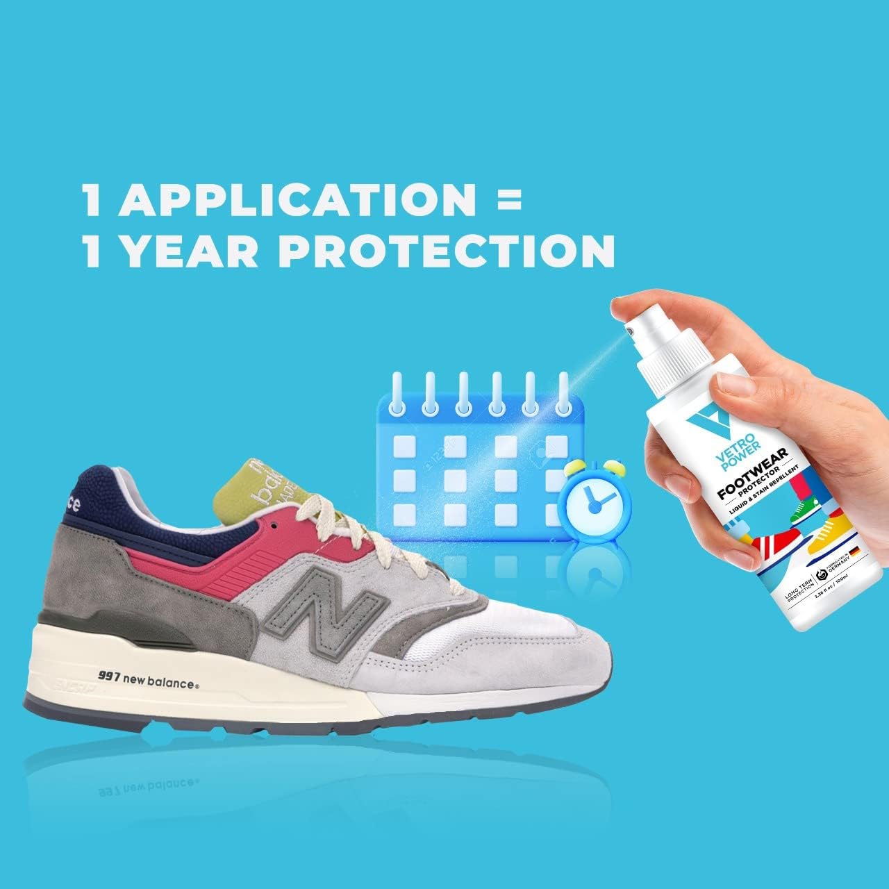 Vetro Power Shoe Protector Spray Long Lasting Water Stain Protection All Types of Shoes Suede Nubuck Fabric 250ml (1-pack)