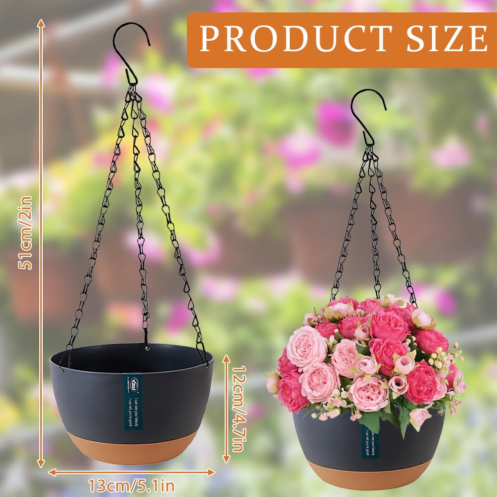 Jardiniere Suspendue avec Trous de Drainage et Plateaux, Pot de Fleur pour Plantes Interieur Exterieur, Suspension Jardin (Mixtes)
