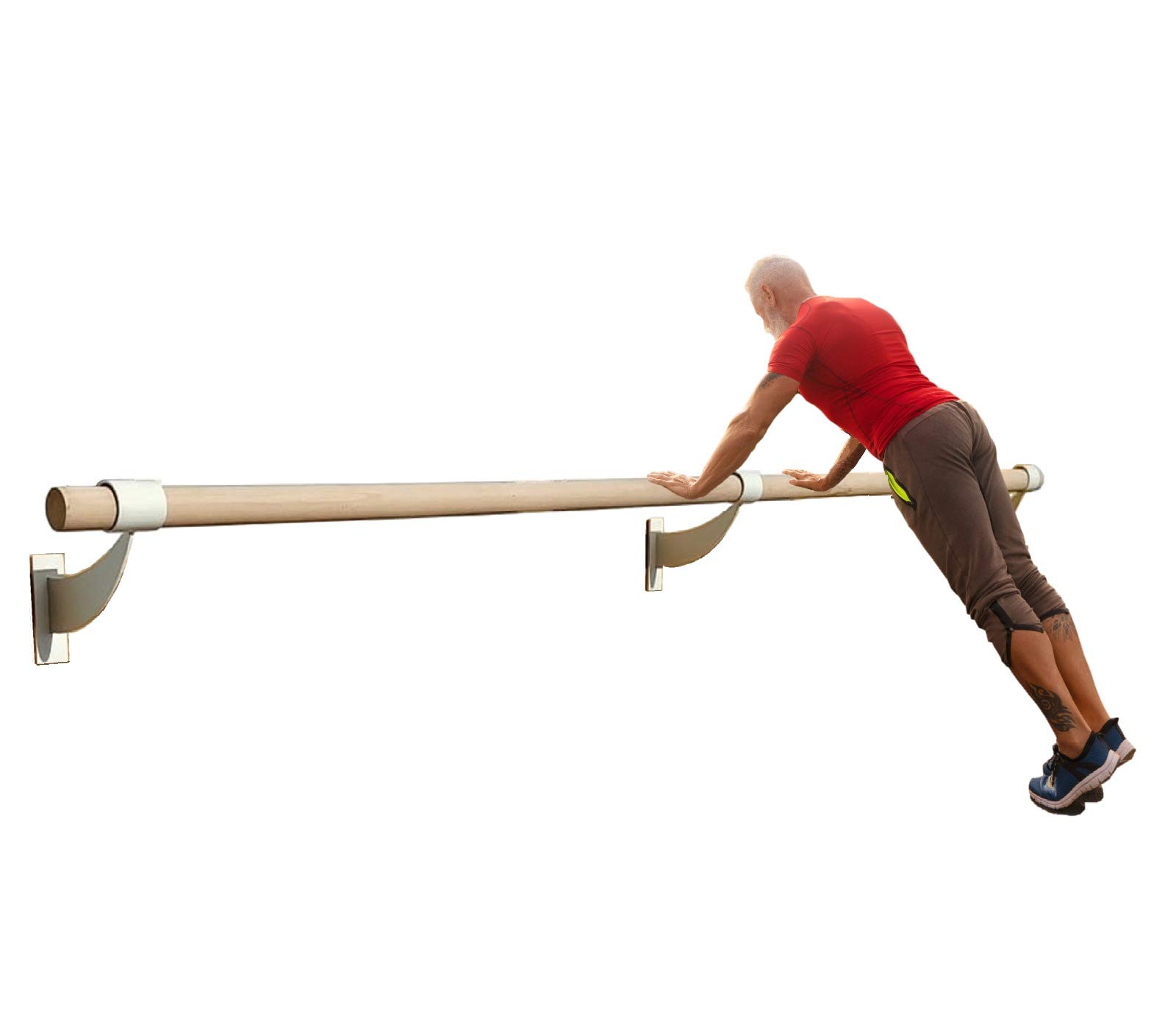 Athletic Bar Rehabilitation Bars, Parallel Bars, 4 FT Long, 1.5' Diameter, Fixed Height Wall Mount, Made from American Oakwood, Includes Brackets, Steel, Yellow