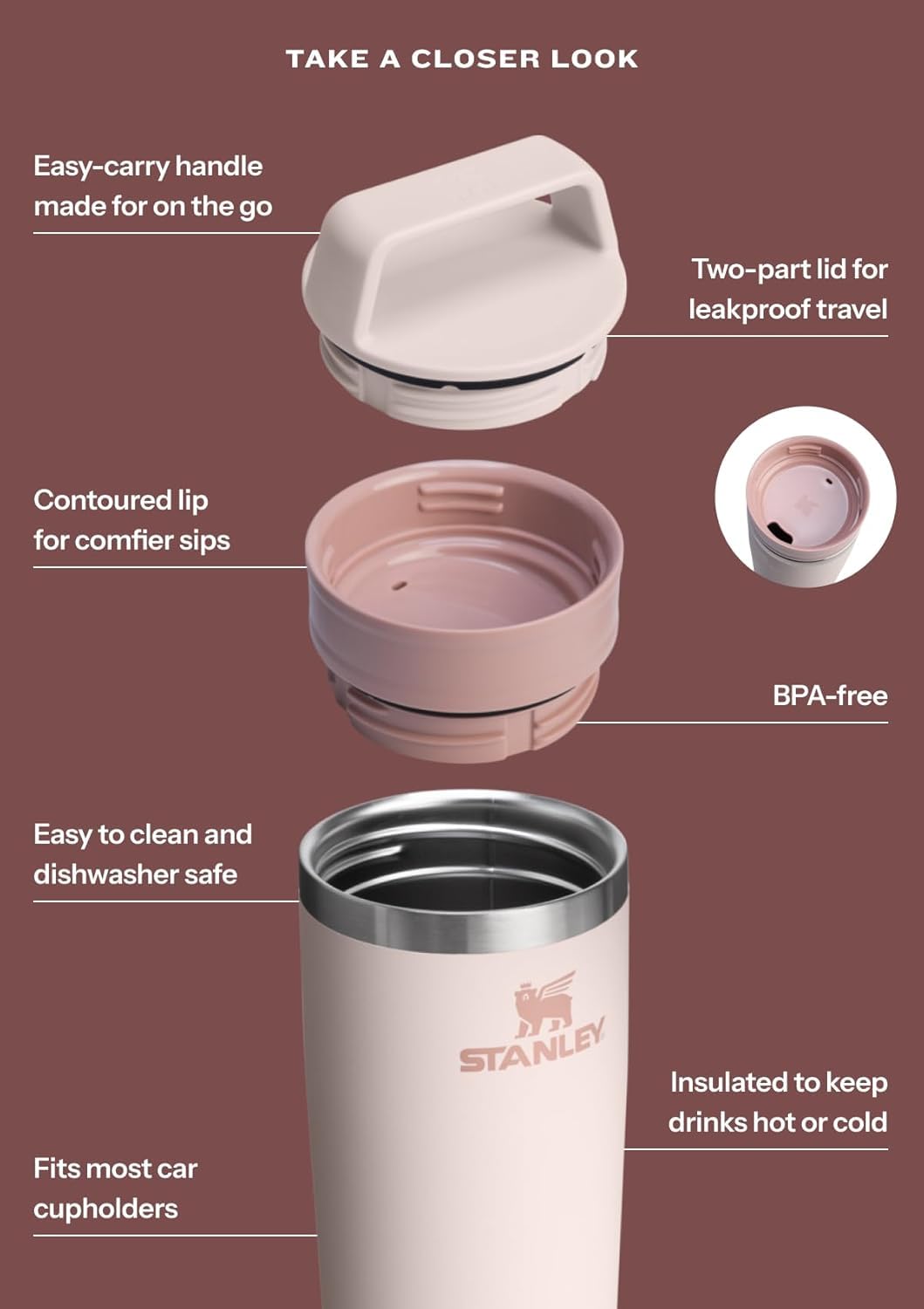 Amazon.com: STANLEY Cafe To Go Travel Mug 16 oz | Leakproof Two
