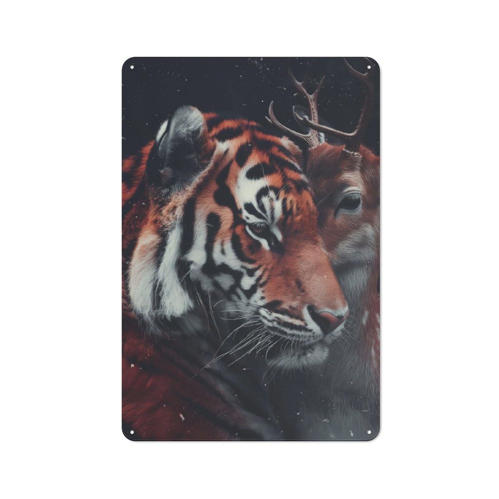 Junmoney Bengal Tiger Deer Love Retro Metal Plaque 30X20cm For Lounge Or Reading Corner, Winter Wall Decor For Reading Corner Decorators