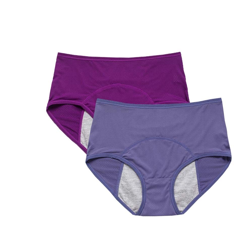 Yoyi Fashion Women's Blue,Purple Breathable Mesh Holes Leak-Proof Panties For Menstrual Periods, 2 Pack - X-Small