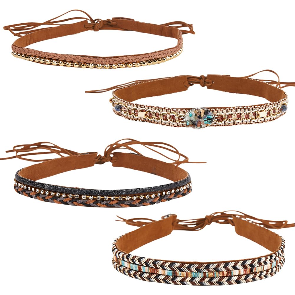 GORGECRAFT Cowboy Hat Bands Turquoise Ethnic Western Adjustable Traditional Hat Leather Belts Rural Classical Mexican Cowgirl Beaded Hatbands Replacement for Women Men Panama Fedora Braided 4 Styles