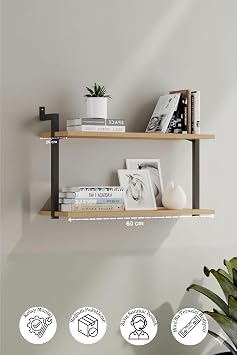 2-Piece Wall Mounted Bookcase, Shelf (Oak)