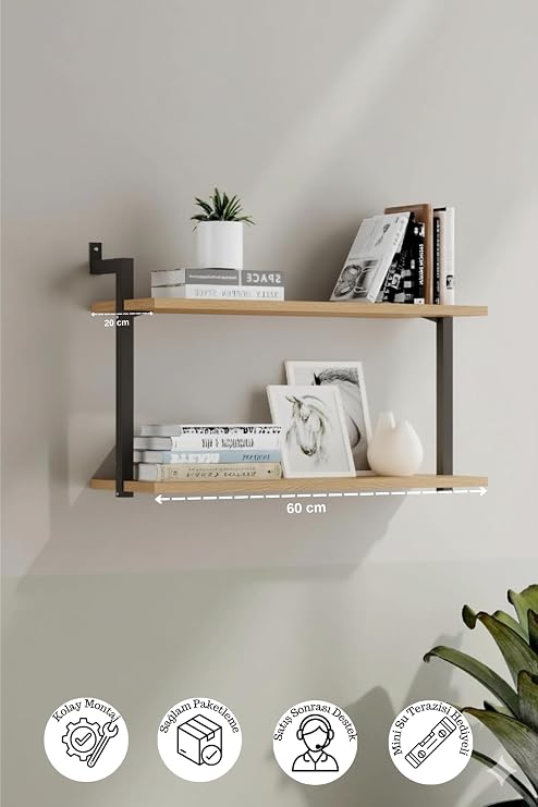2-Piece Wall Mounted Bookcase, Shelf (Oak)