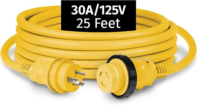 Marinco 30A 125V Marine Shore Power Cordset, Yellow, 25 Ft, 199117