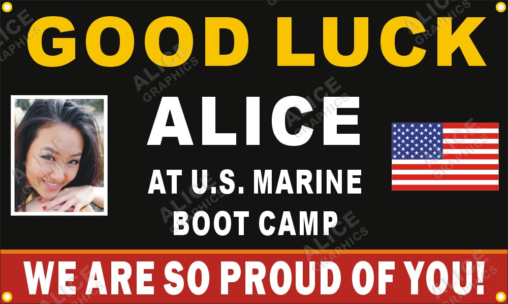 28" X 46" Custom Personalized US Marine Going Away Goodbye Farewell Deployment Party Vinyl Banner Sign - Good Luck At US Marine Corps Boot Camp - Add