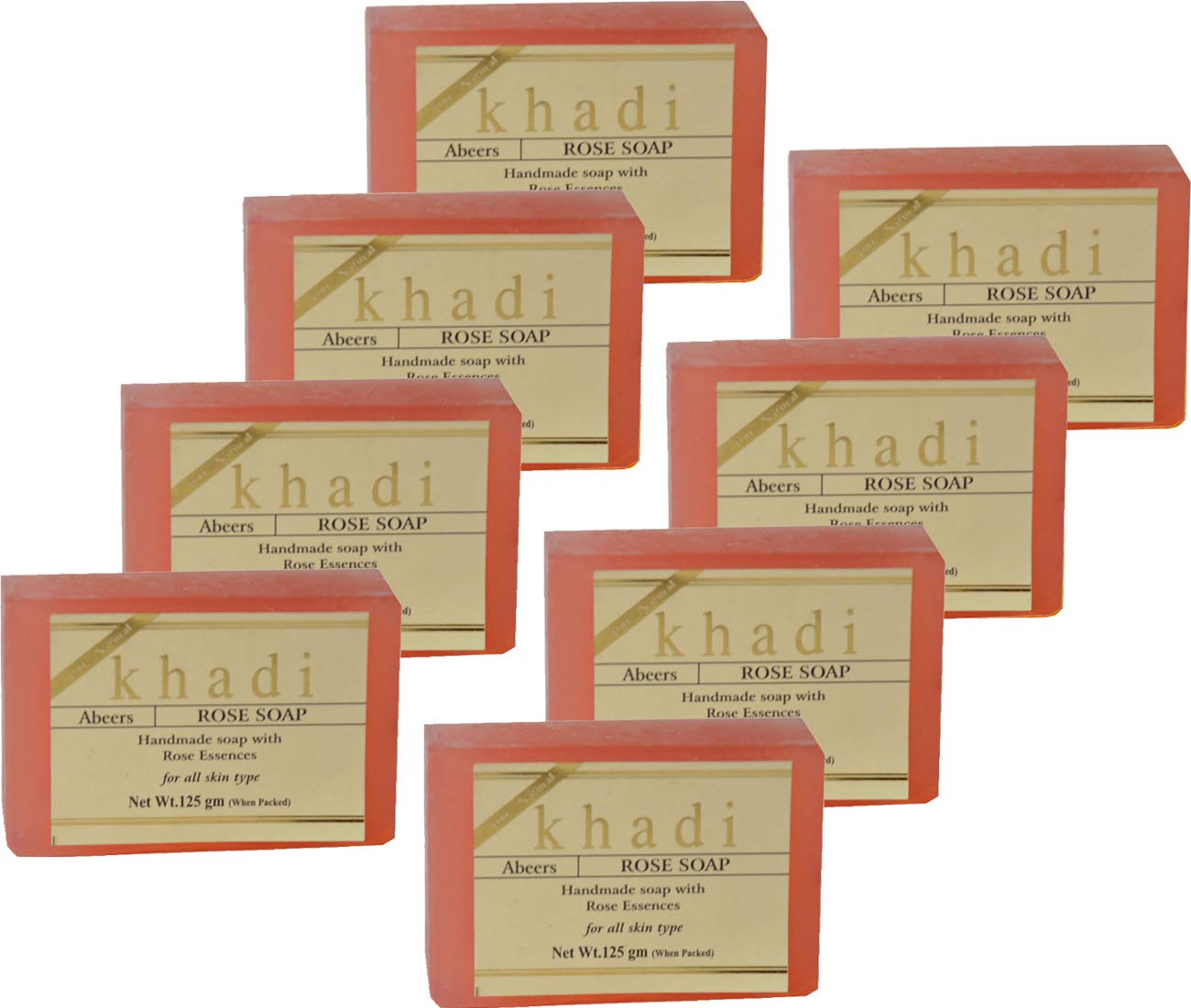 Khadi Abeers Pure Essence Rose Soap With Essential Oils, 125 G (Pack Of 8)