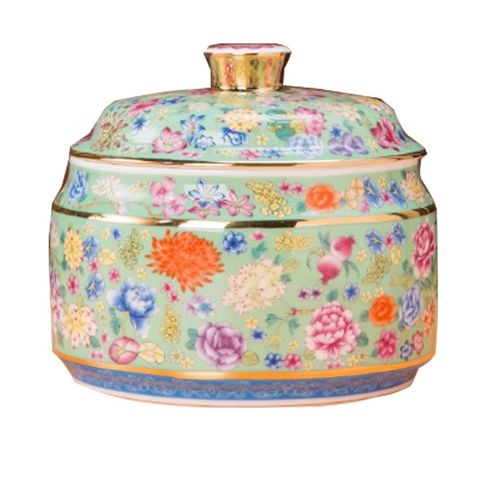 BAIRU Urna in Ceramica for Ceneri umane, Smalto Blu e Bianco, Smalto Dorato, Misura Media, Adatta for funerali di Persone e Animali Domestici, for i ricordi.(Green)