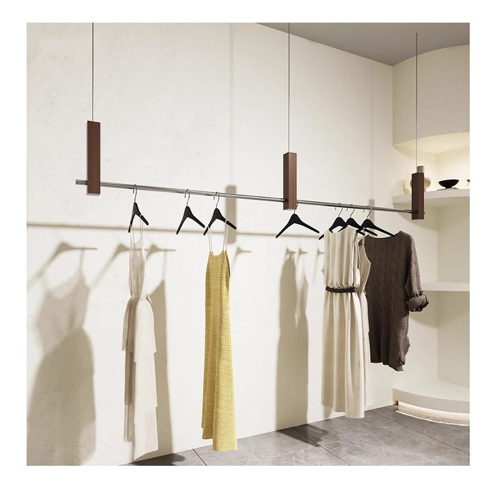 DETMOL Adjustable retail shelf, suspended pipe shelf for clothing stores and bridal gowns, 180 cm high, brown, versatile storage solution for fashion items