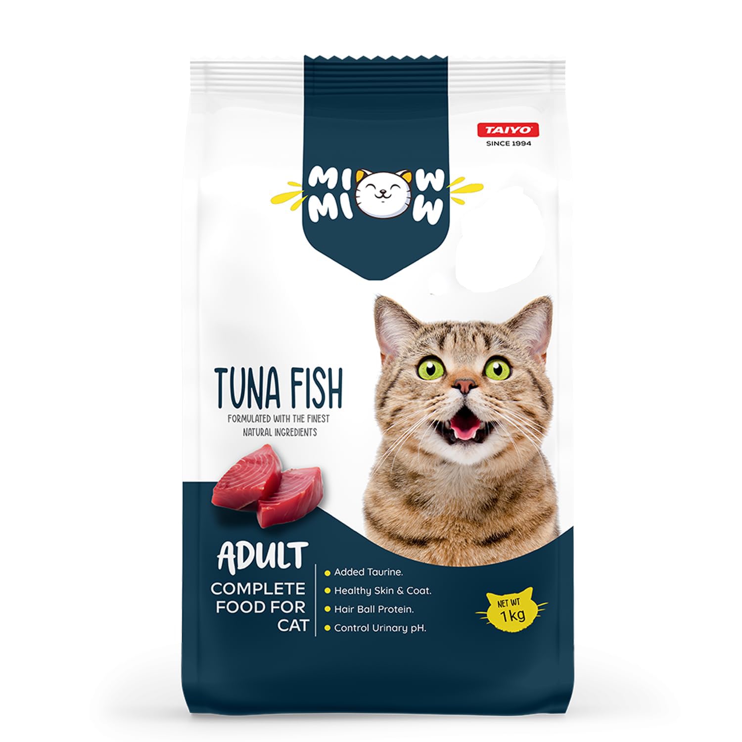 Taiyo Miow Miow Adult Cat Food, Tuna Fish Flavour, 1kg | Complete & Balanced Dry Diet with Natural Ingredients, Vitamins &...