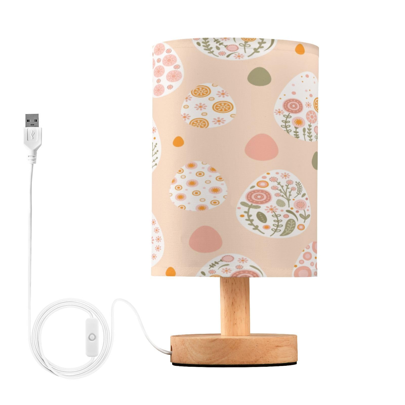 SDMKA Colorful Easter Eggs Bedside Table Lamp for Bedroom, Minimalist Nightstand Lamp with Round Fabric Shade for Living Room, Office, No Bulb Required