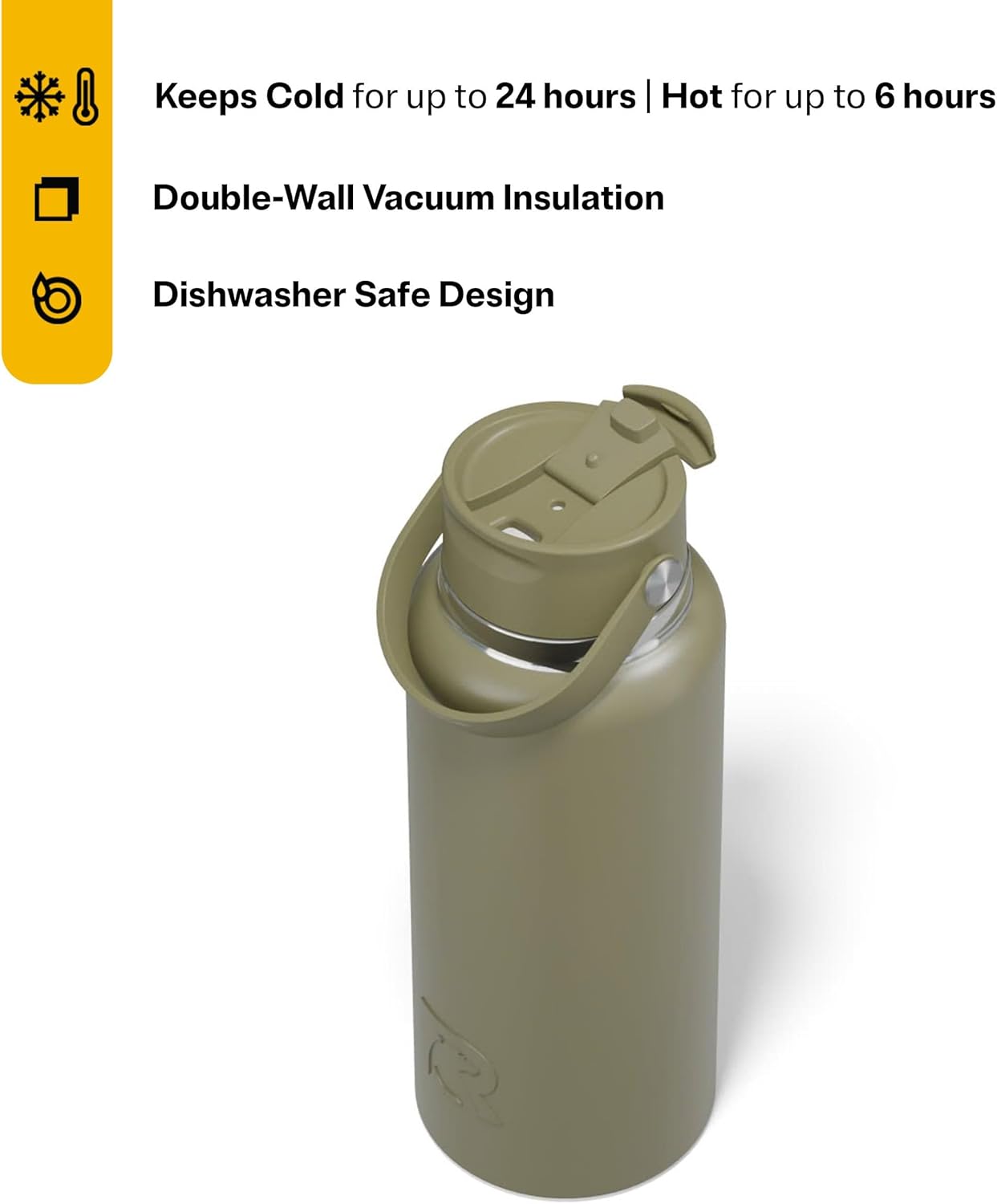 RTIC 32oz Outback Water Bottle, Ceramic Lined, Insulated, Stainless Steel, Double Wall Vacuum-Insulation, Leak-Proof Lid, BPA-Free Water Flask Hiking, Running, Sports, Outdoor, Olive - Image 2