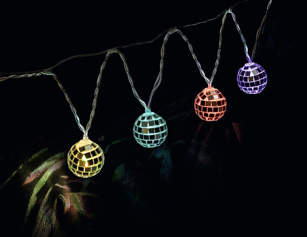 Moses. LED Fairy Lights with Disco Balls, 10 Colourful LED Colour Changing Timer, Decorative Fairy Lights for Indoor Rooms, 1.75 m