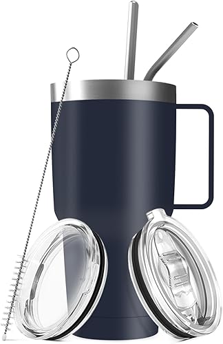 Miniatura 1 de Vaso de 40 onzas con asa, doble pared sellada al vacío de acero inoxidable aislado al vacío, taza de viaje al vacío, regalo para bebidas frías y