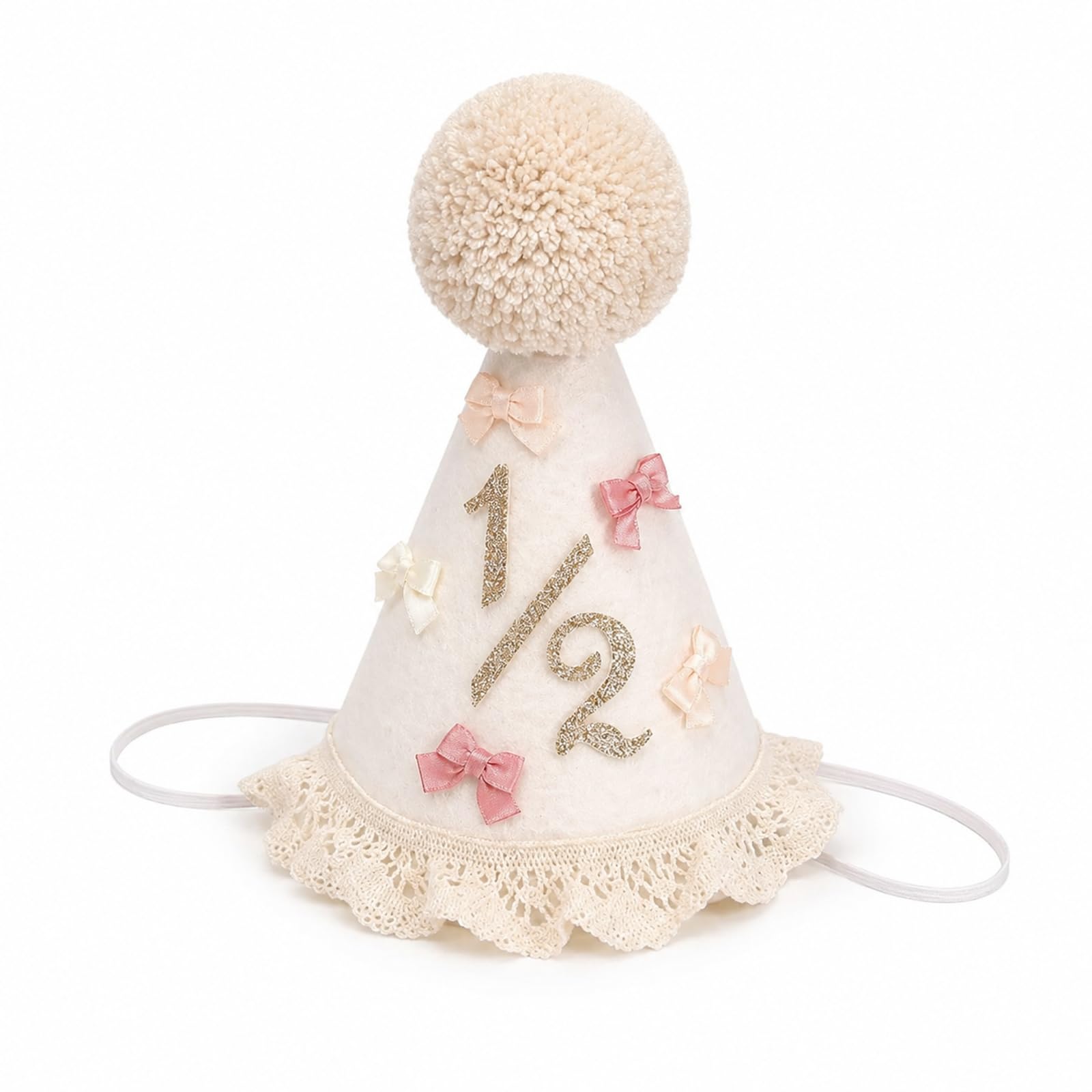 Belle Fang 1/2 Half Birthday and 1st Birthday Cone Hat, Cute Outfit Ornament Photo Prop for 6 Months 1 Year Old Baby Boys Girls