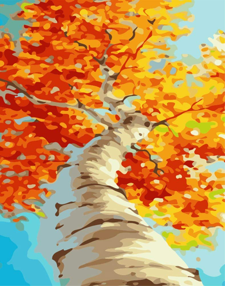 ABEUTY DIY Fabric Decorating Kits, Paint by Numbers Big Tree Branches Plant 16x20 inches Number Painting Wall Art (Poplar, Wooden Framed) — image 1