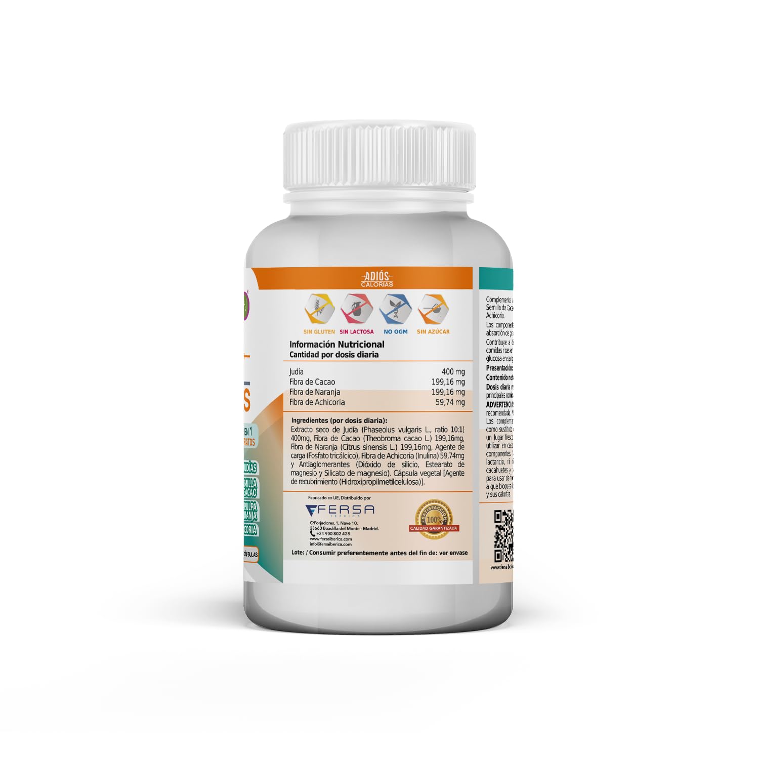 Adiós Calorías Healthy Fusion | Bloqueador de carbohidratos y grasas | Potente Adelgazante + Quemagrasas | Supresor y saciante del apetito | Elimina las dietas restrictivas | Formula natural | 60 Caps